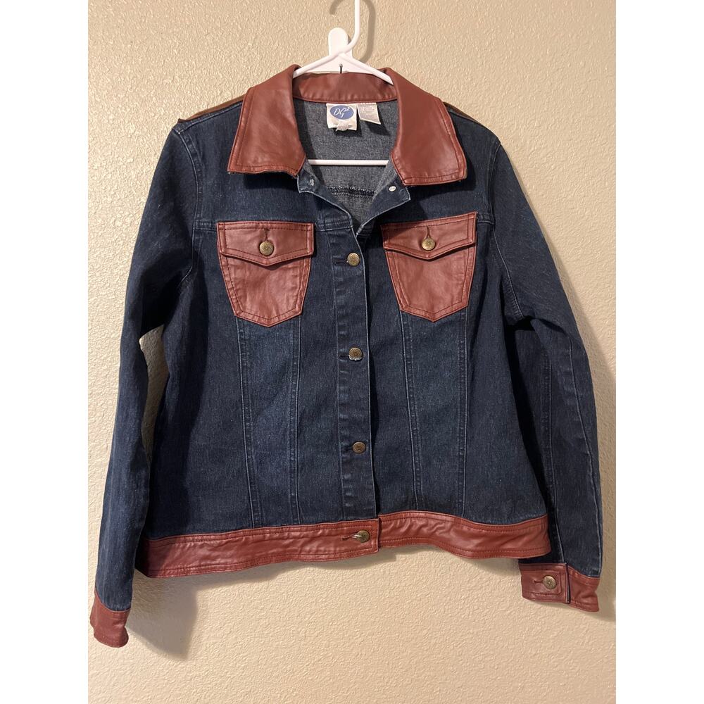 Diane Gilman, men’s leather jeans, jacket with handmade appliqué on back Large